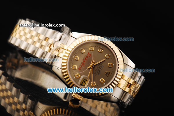 Rolex Datejust Oyster Perpetual Automatic Movement Steel Case with Gold Bezel and Diamond Markers-Lady Model - Click Image to Close